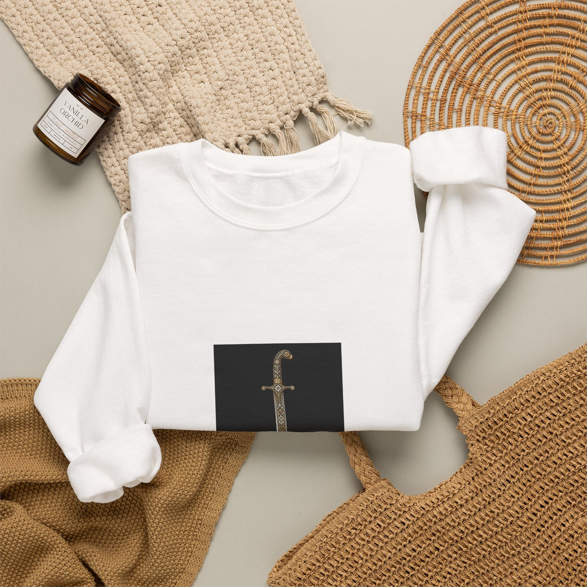 Sword Graphic Sweatshirt — Minimalist Dagger Illustration Crewneck