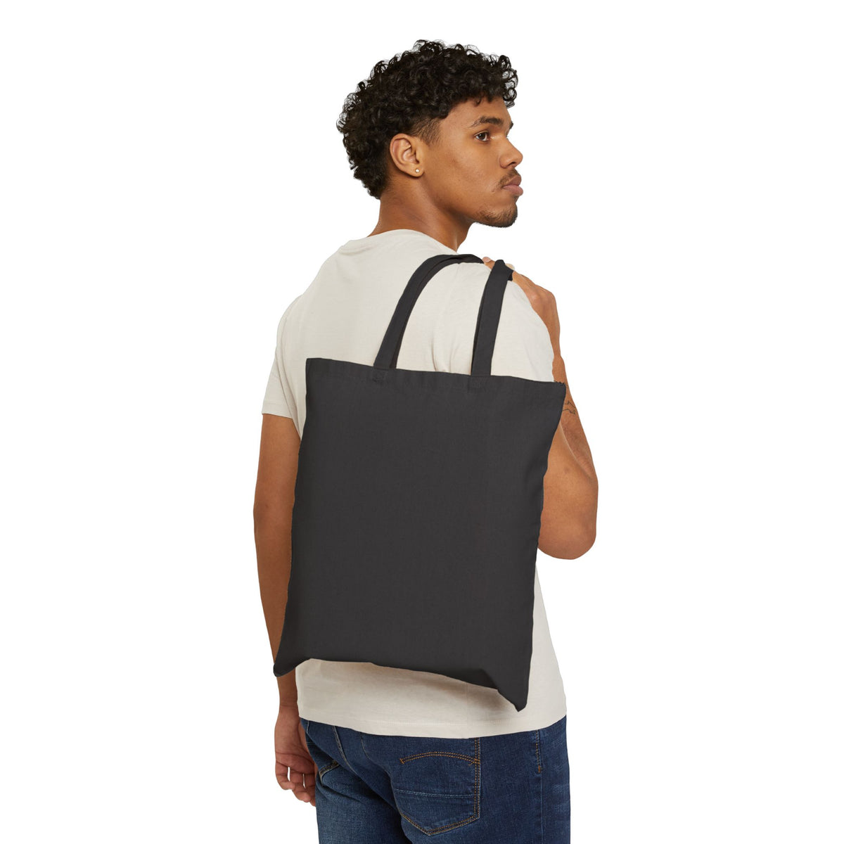 Canvas Tote Bag — Minimal Gold 'f' Monogram on Black Panel