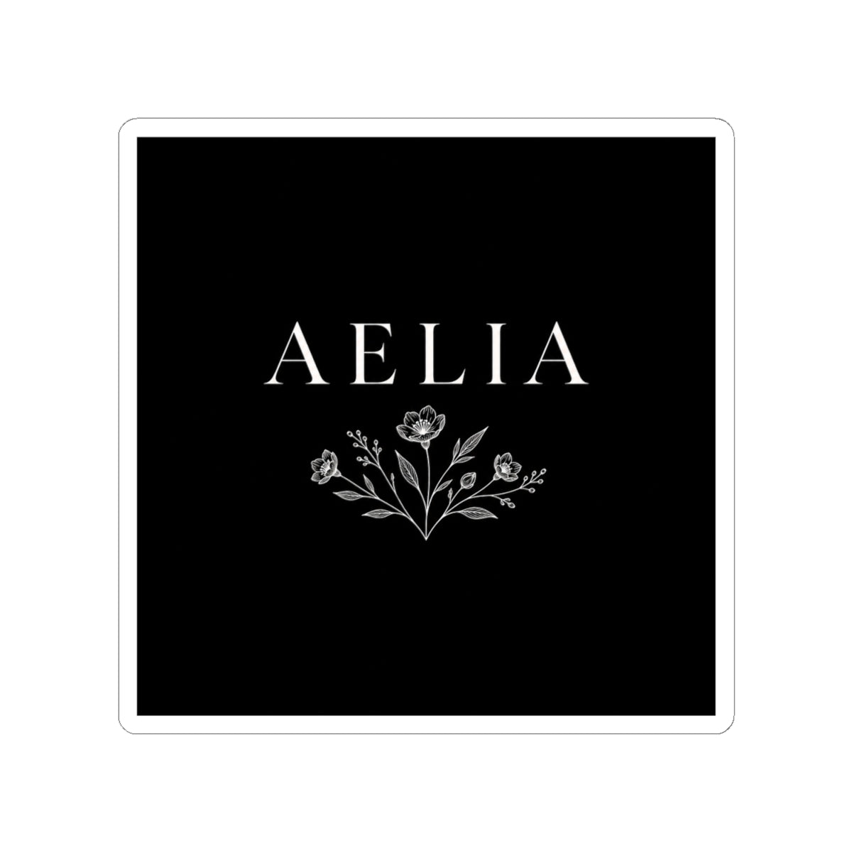 Aelia Floral Name Sticker — Elegant Monogram Kiss-Cut Sticker