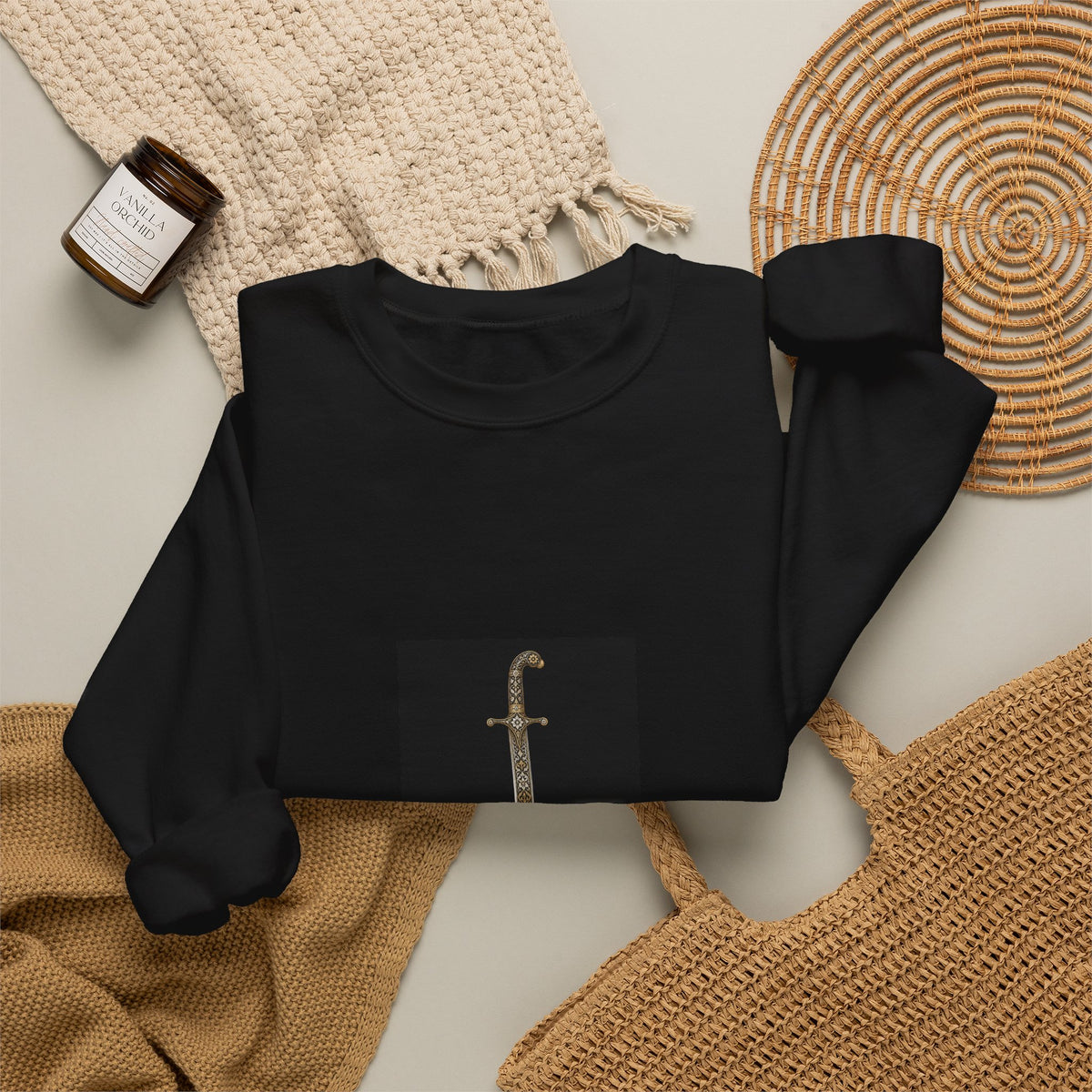 Sword Graphic Sweatshirt — Minimalist Dagger Illustration Crewneck