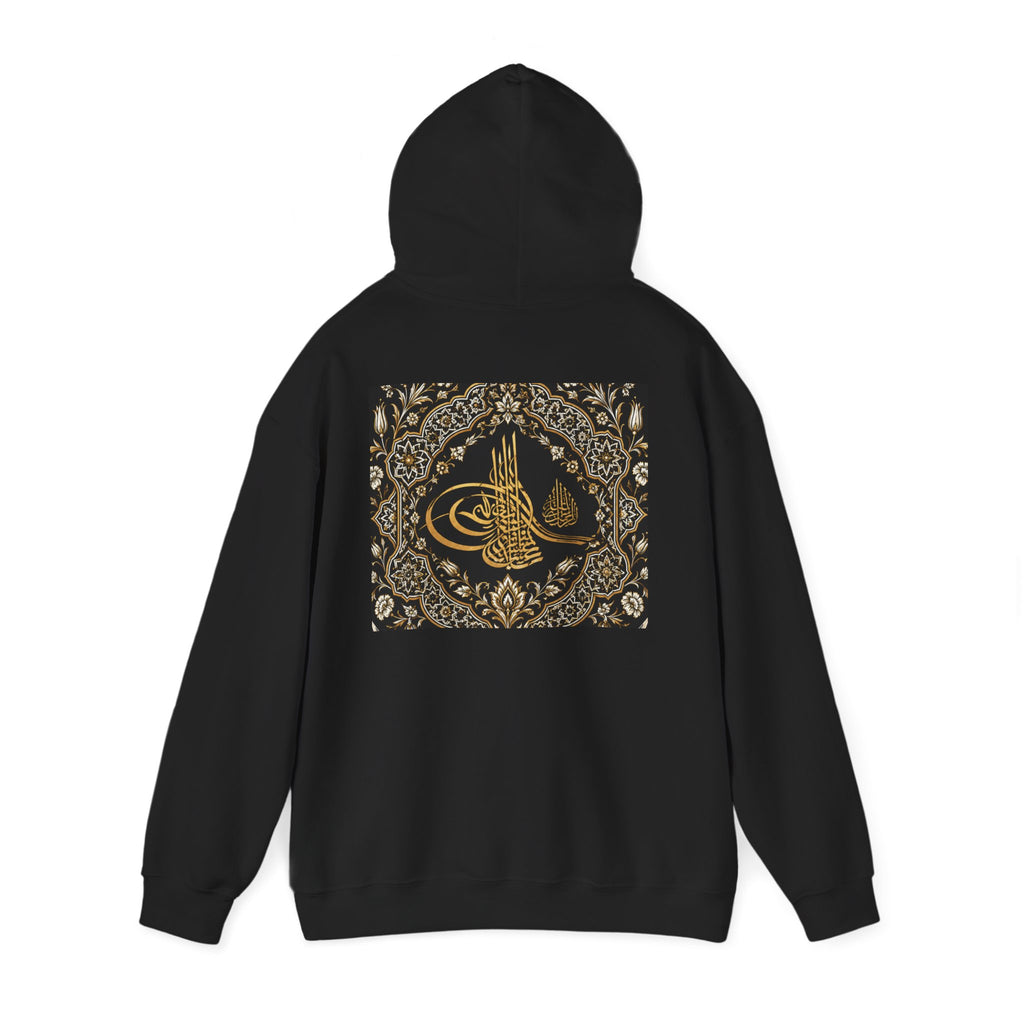 Ottoman Sword & Tughra Hoodie — Gold Calligraphy Graphic Hoodie