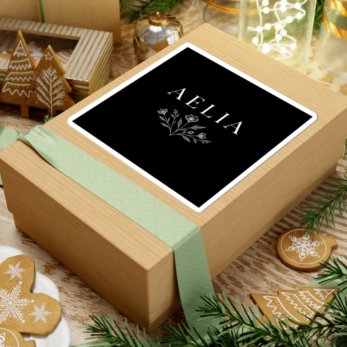 Aelia Floral Name Sticker — Elegant Monogram Kiss-Cut Sticker