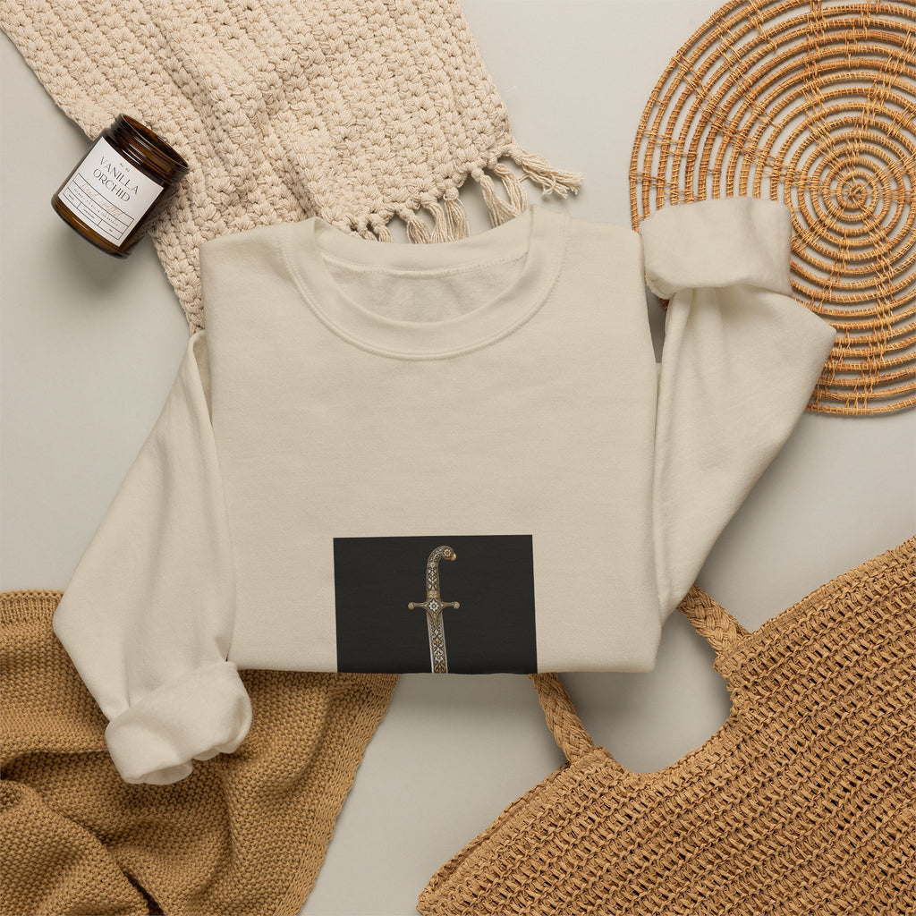 Sword Graphic Sweatshirt — Minimalist Dagger Illustration Crewneck