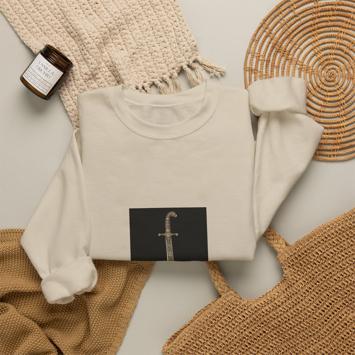 Sword Graphic Sweatshirt — Minimalist Dagger Illustration Crewneck