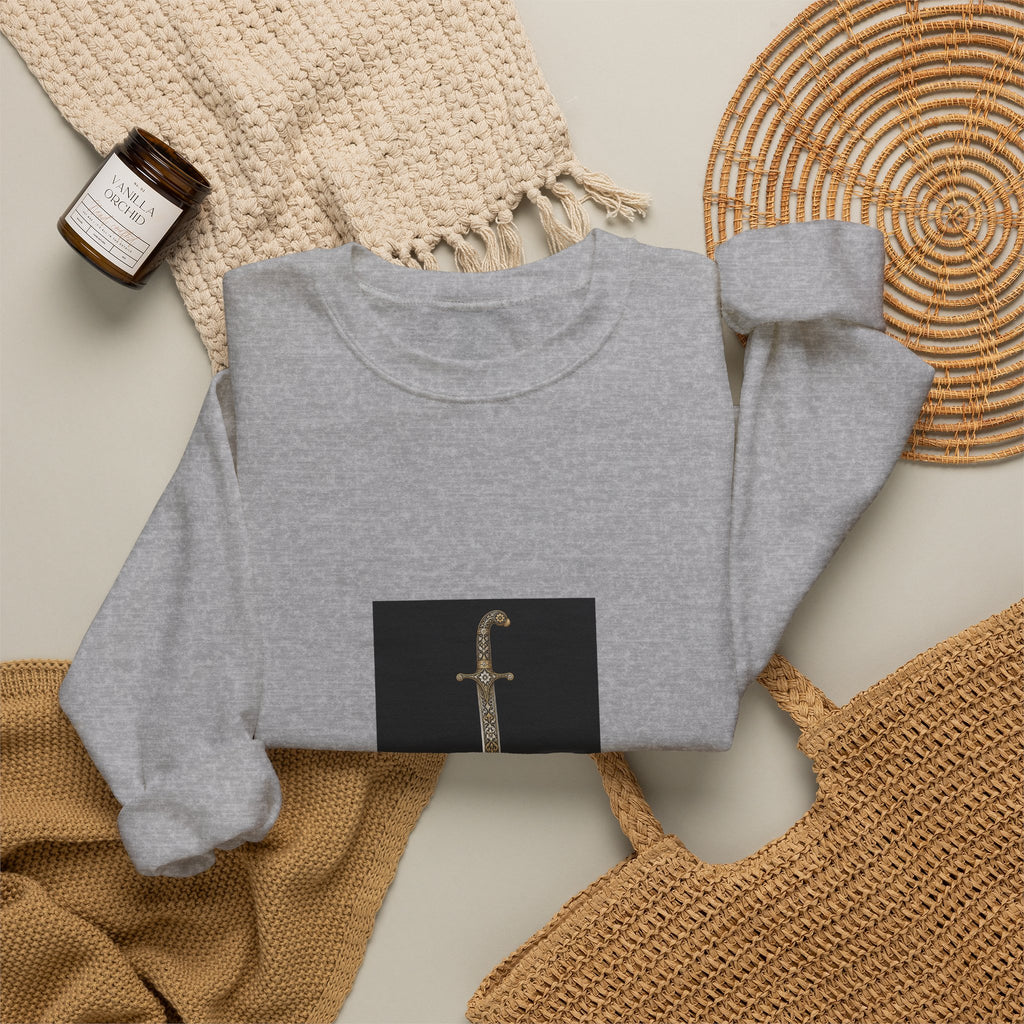 Sword Graphic Sweatshirt — Minimalist Dagger Illustration Crewneck