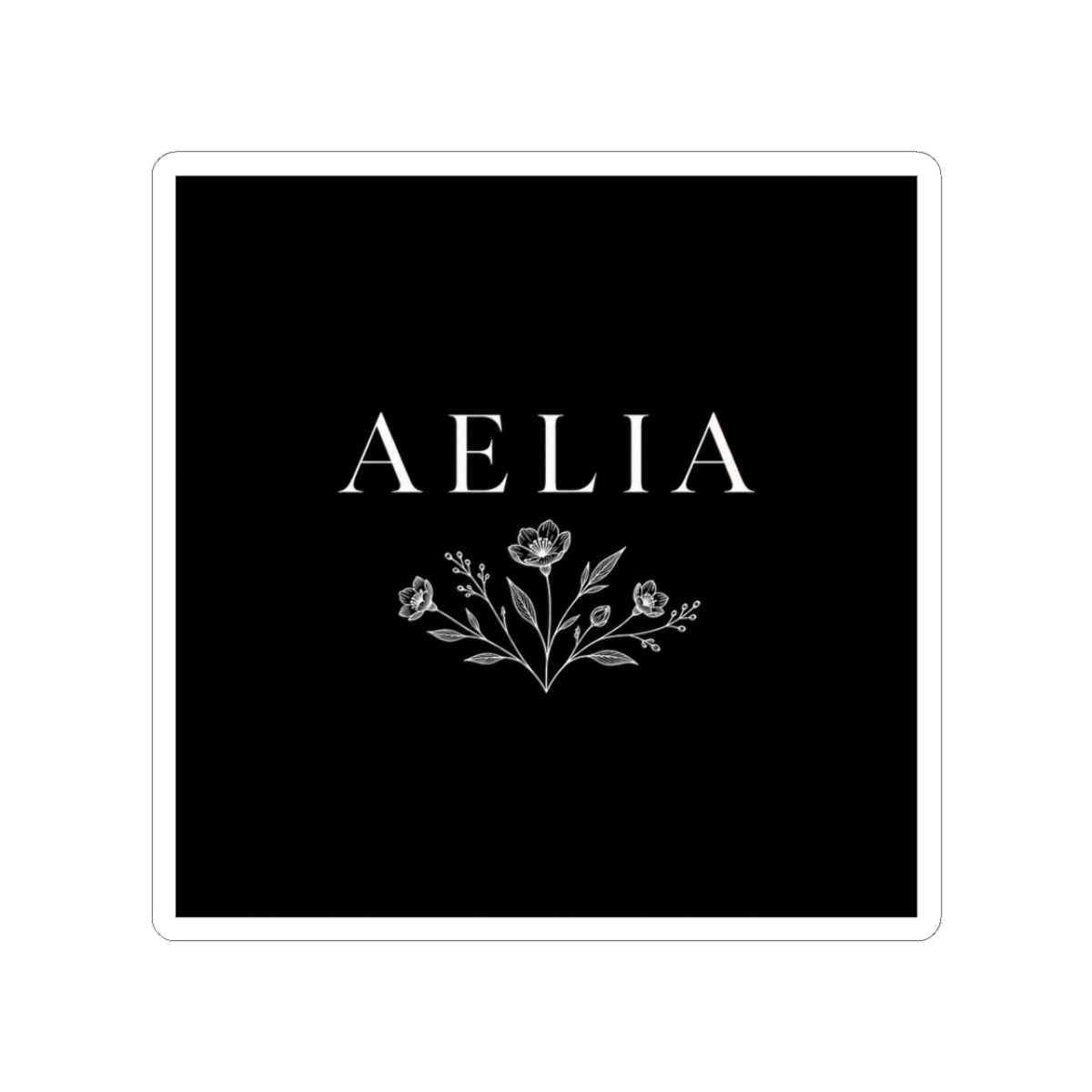 Aelia Floral Name Sticker — Elegant Monogram Kiss-Cut Sticker