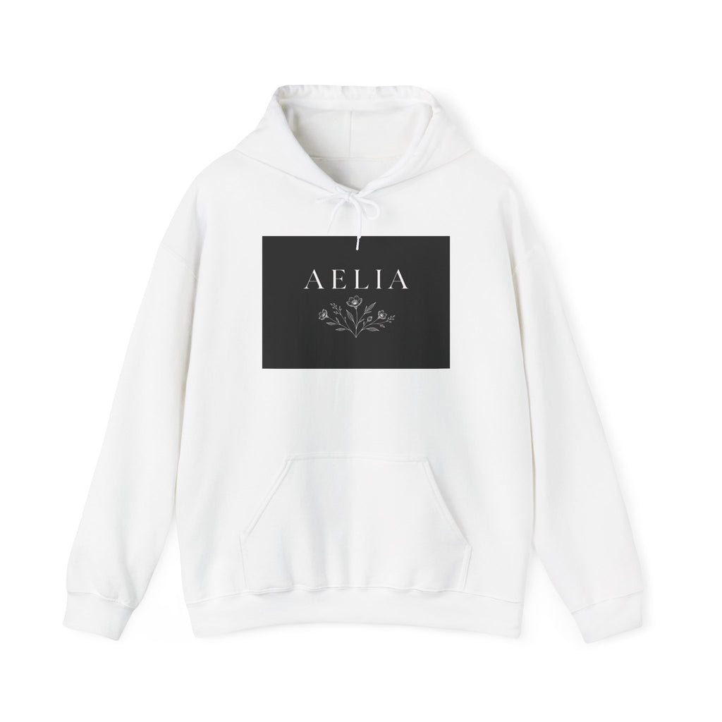 Aelia Floral Logo Hoodie — Minimal Monochrome Name Sweatshirt