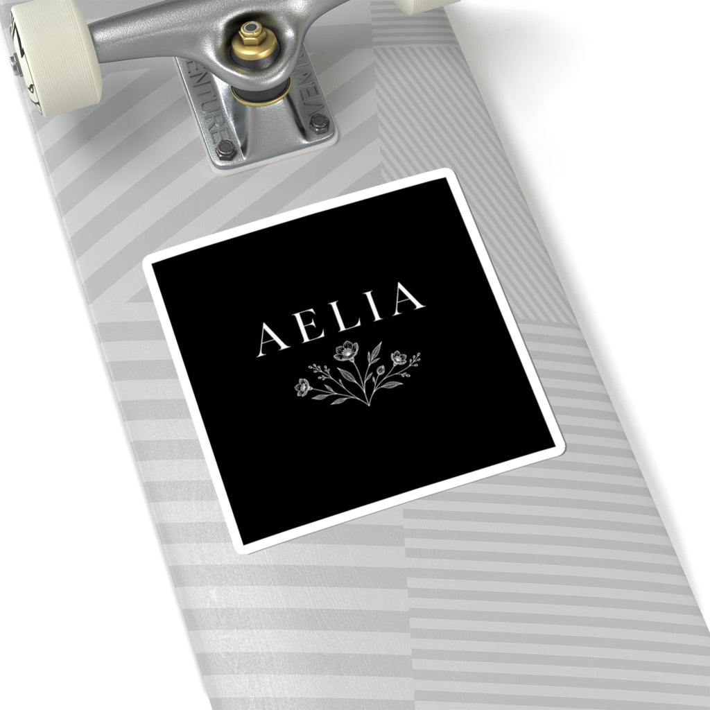 Aelia Floral Name Sticker — Elegant Monogram Kiss-Cut Sticker