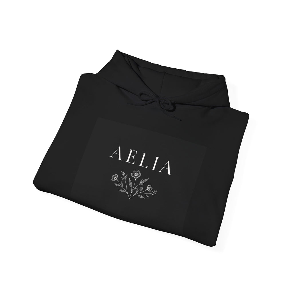 Aelia Floral Logo Hoodie — Minimal Monochrome Name Sweatshirt