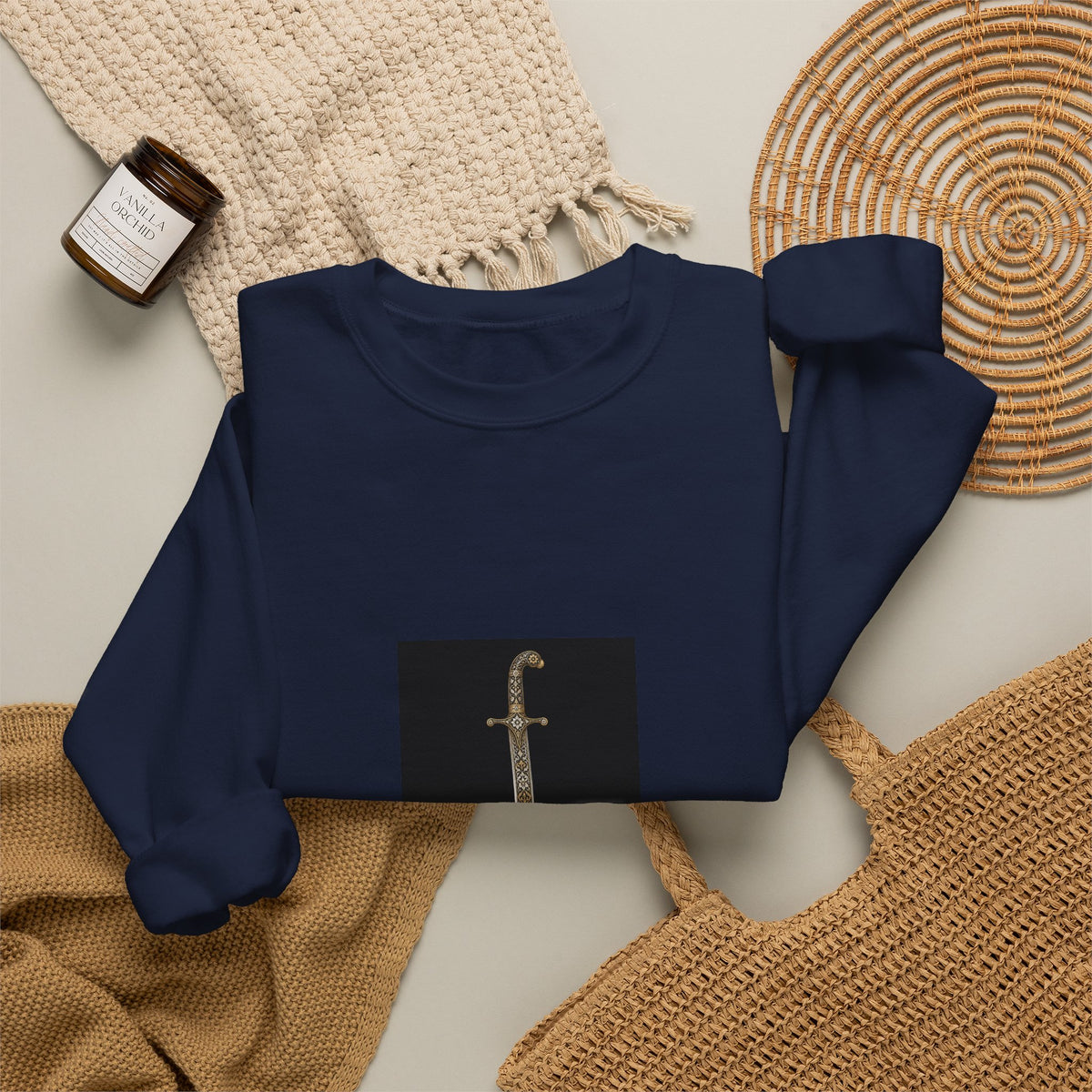 Sword Graphic Sweatshirt — Minimalist Dagger Illustration Crewneck