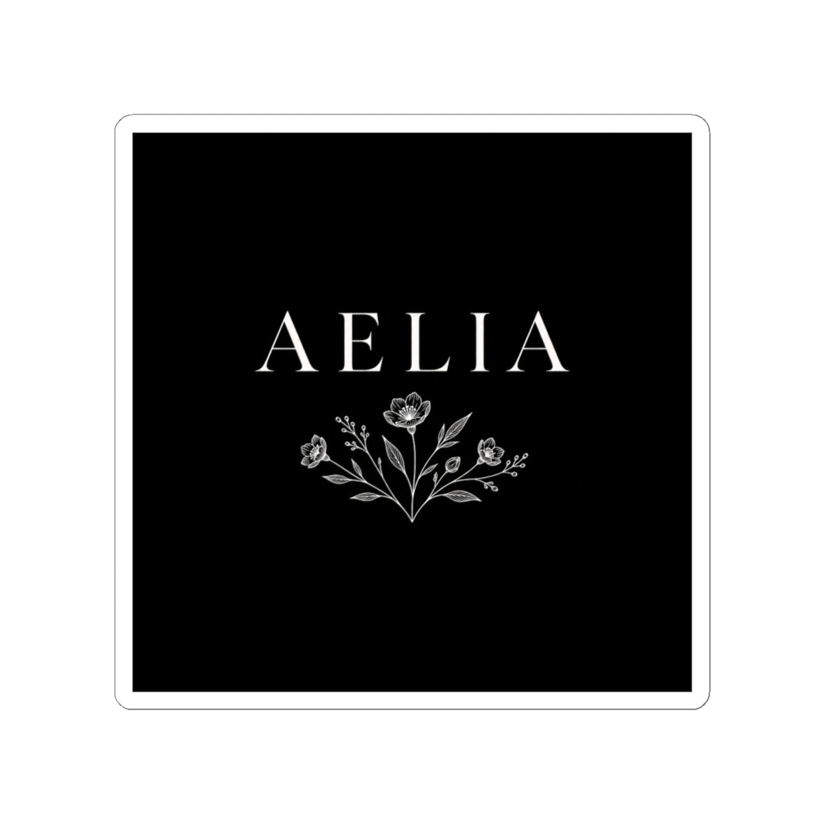 Aelia Floral Name Sticker — Elegant Monogram Kiss-Cut Sticker