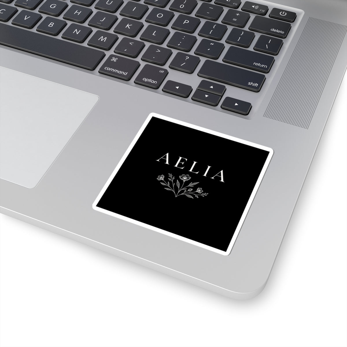 Aelia Floral Name Sticker — Elegant Monogram Kiss-Cut Sticker