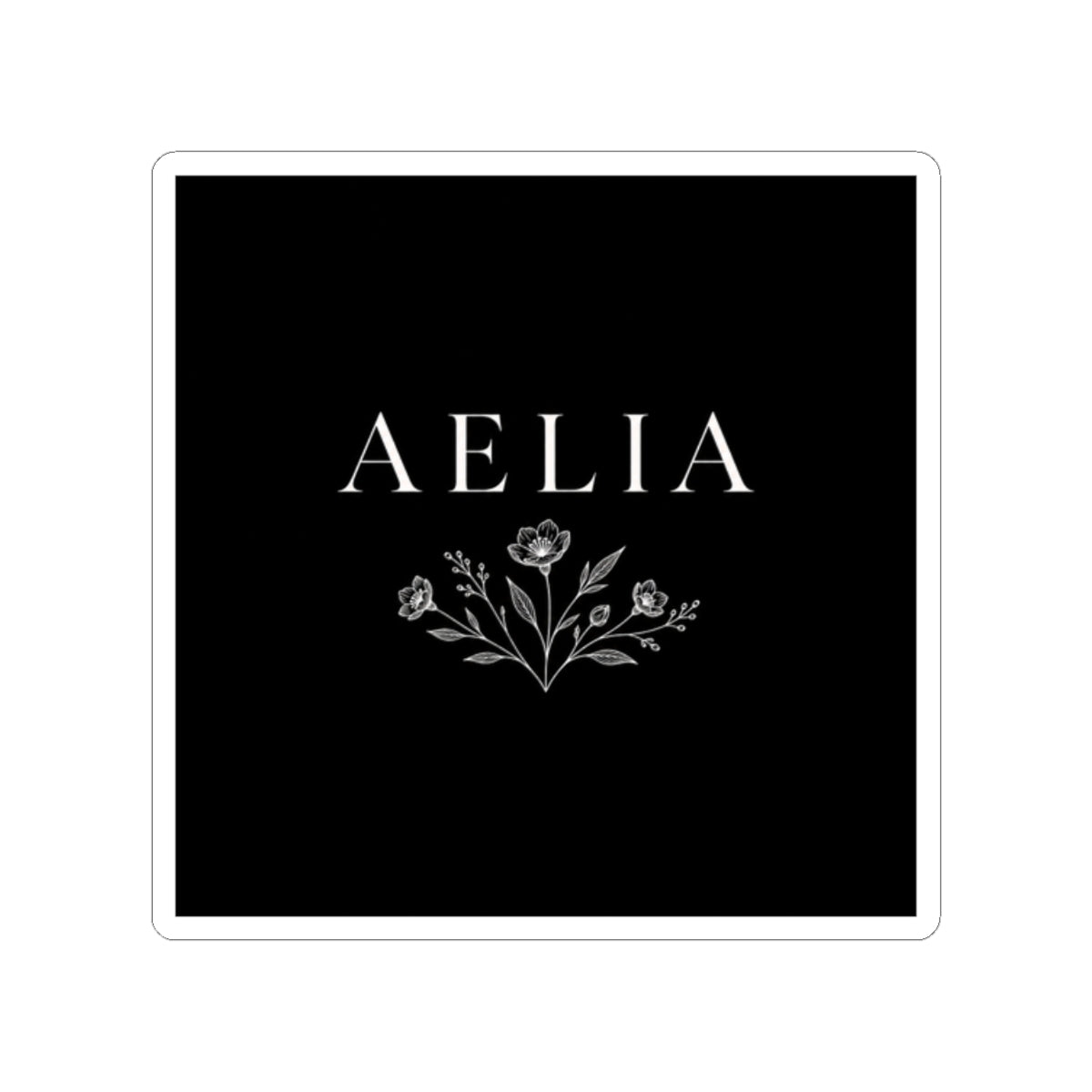 Aelia Floral Name Sticker — Elegant Monogram Kiss-Cut Sticker