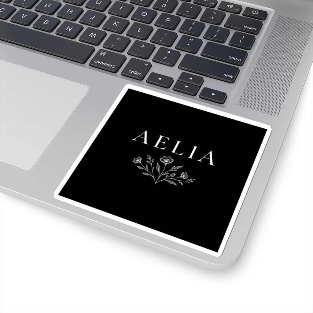 Aelia Floral Name Sticker — Elegant Monogram Kiss-Cut Sticker